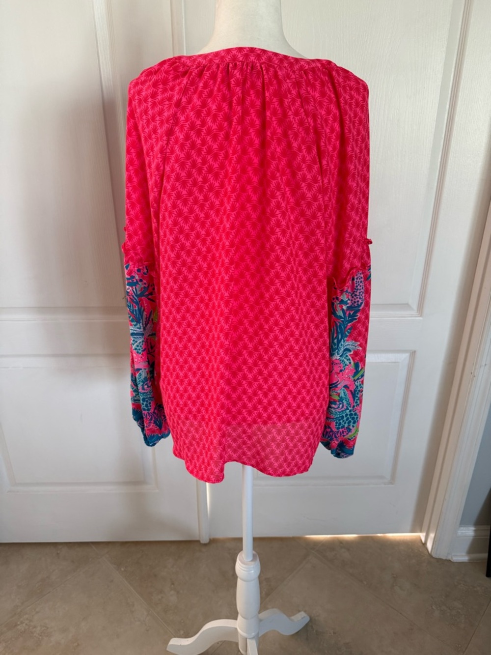 Lilly Pulitzer Hot Pink Floral Embroidered Peasant Tunic - Picture 2 of 5